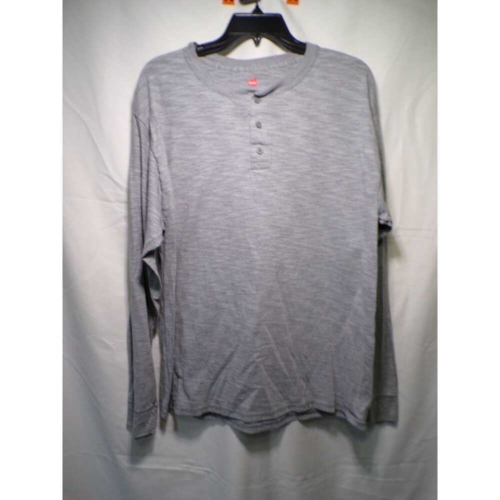 Hanes X Temp Men's Gray Henley T Shirt Long Sleeve Crew Neck Large